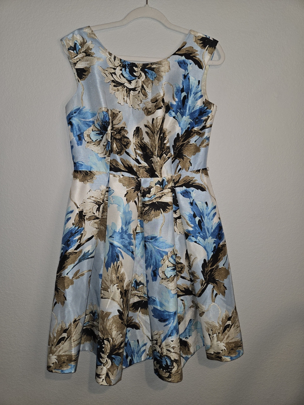 Danny & Nicole Blue and Cream Floral Fit-and-Flare Midi Dress